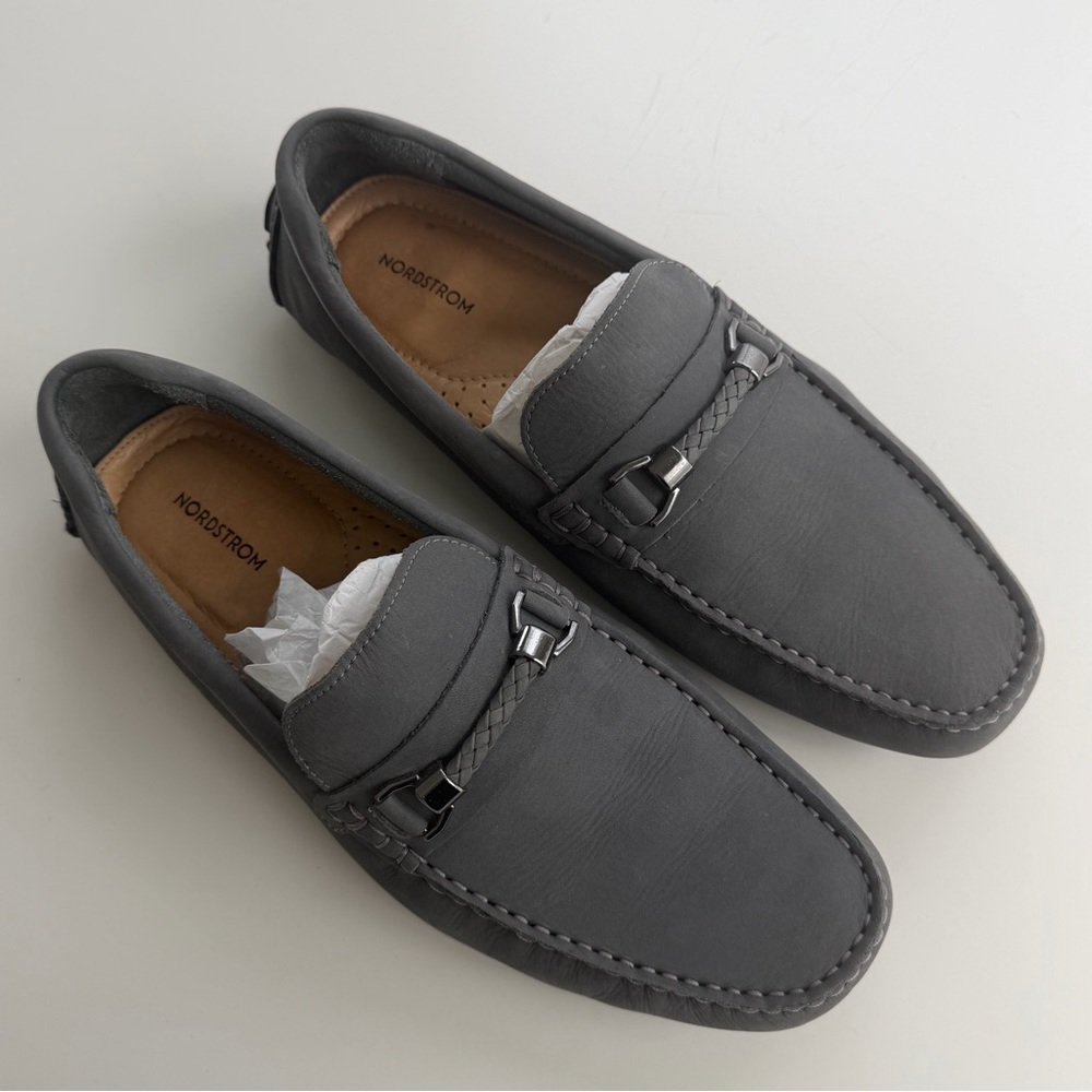 Nordstrom Gray Leather Driving Loafers Men’s Size 10.5